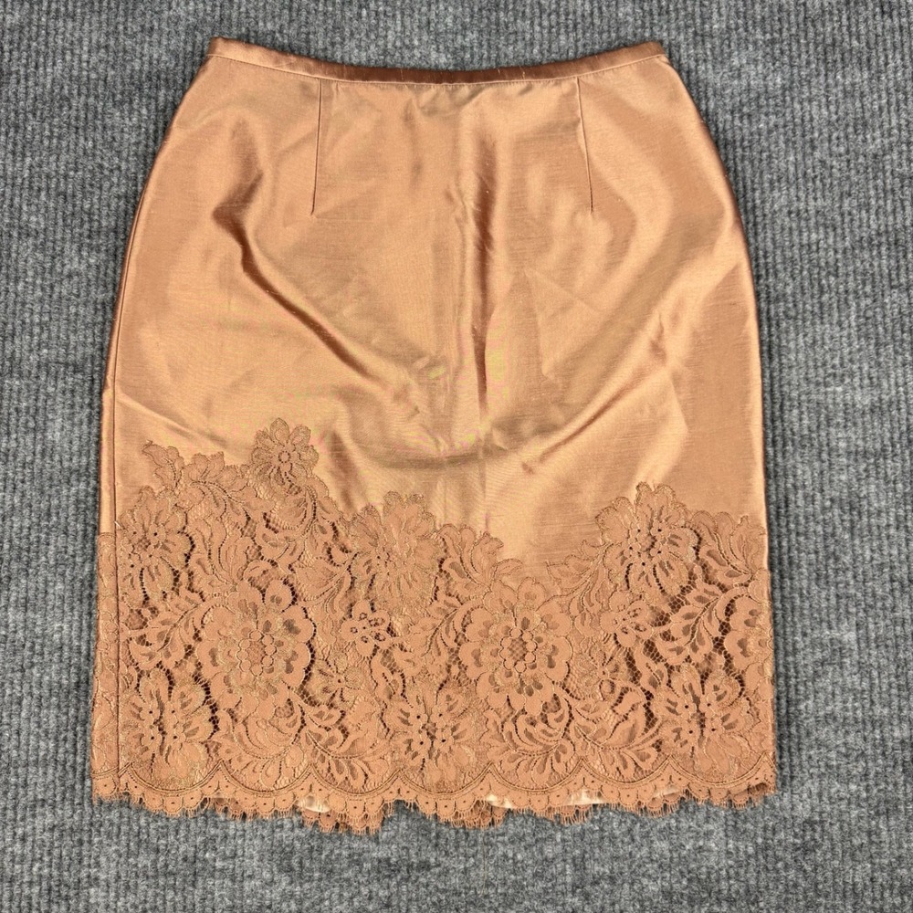 Silk Pencil Skirt Womens 6 Lace Hem High Waist Formal Cocktail Romantic Fatale